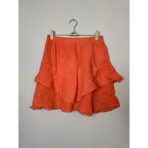Krisa Coral linen tiered mini skirt Size Small‎ NEW pink Peach Elastic Waist